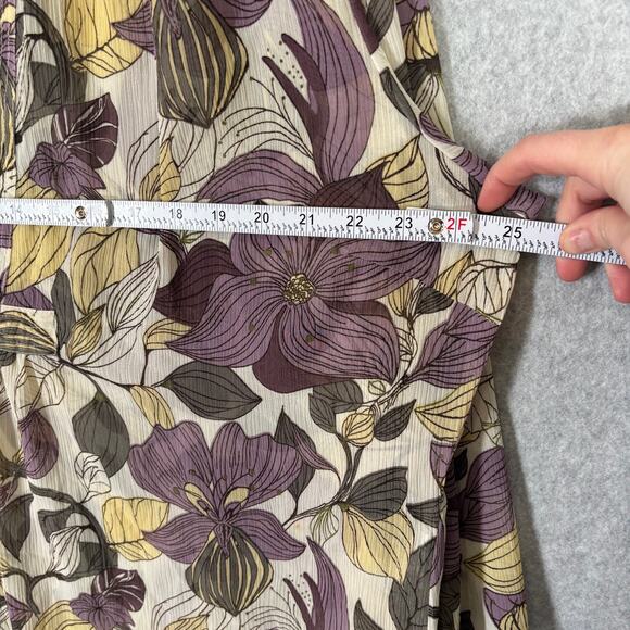 H&M Blouse Womens 22 Purple Yellow Floral Popover Crinkle Textured Career Church - Picture 8 of 12
